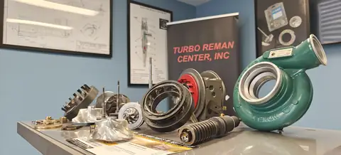 Turbocharger parts on display at the Turbo Reman Center shop